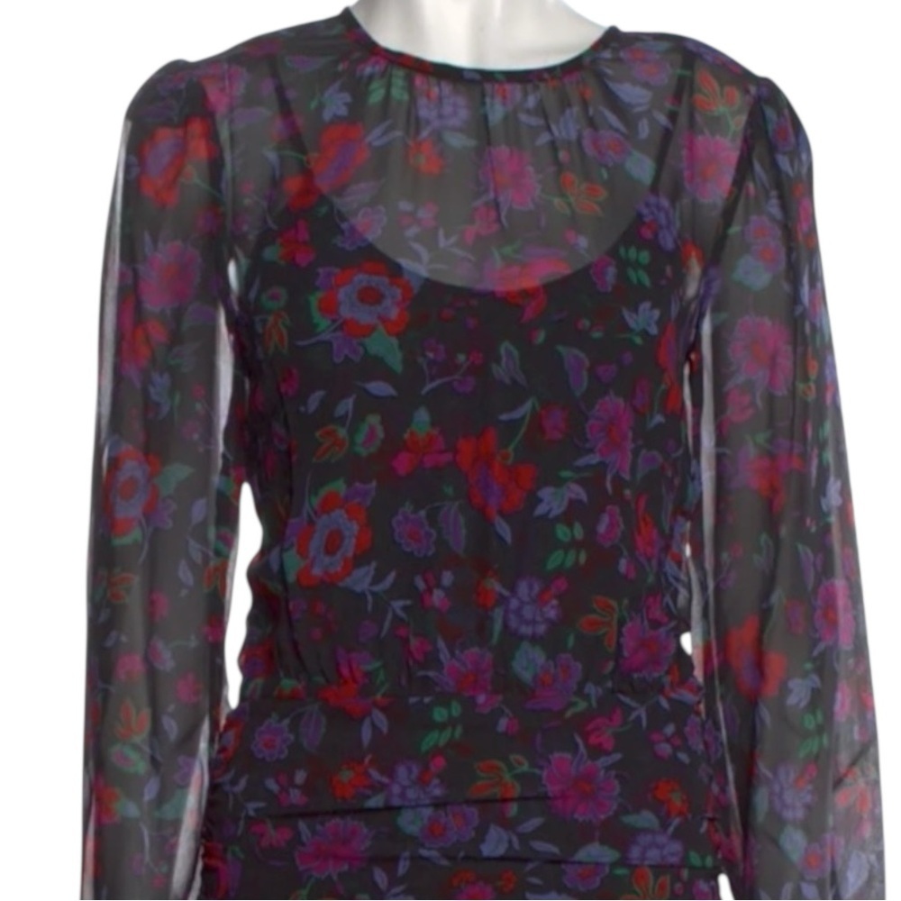 VERONICA BEARD Robin Dress 100% Silk in Black/Multi-colored Floral Size 2 - Picture 7 of 11
